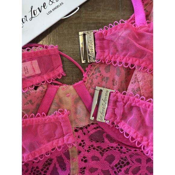 NWT For Love & Lemons Hot Pink Butterfly Lace Mesh Underwire Bra Women’s 34D NEW - Picture 10 of 16